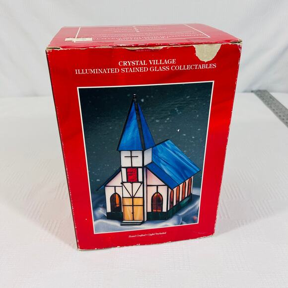 Crystal Village Stained Glass Church Illuminated VTG Handcrafted American Glas\ - Picture 12 of 12